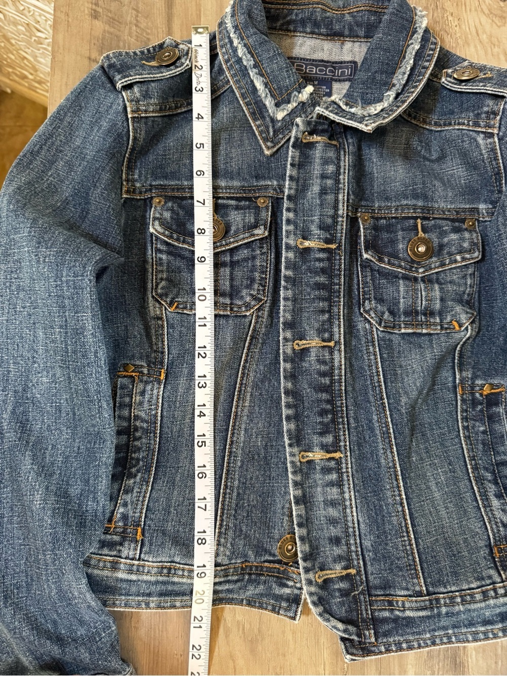 Baccini Blue Denim Jacket with Peace Sign Patch - Picture 2 of 7